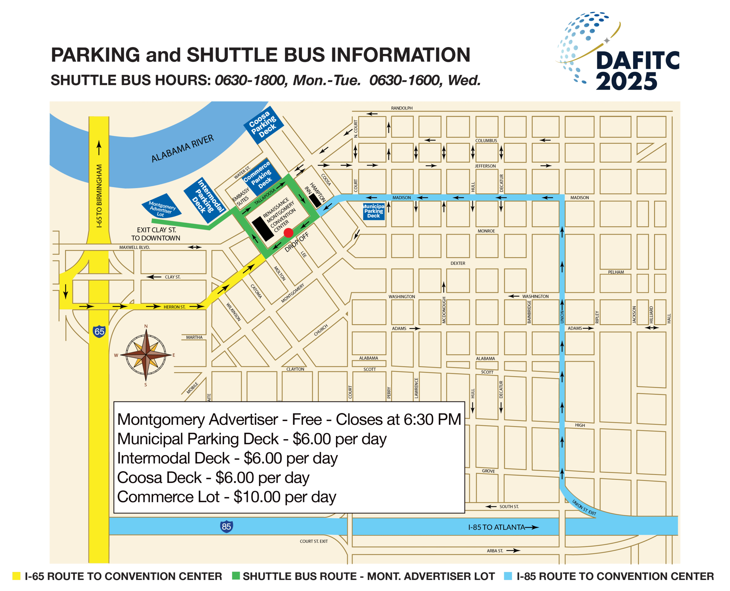 DAFITC Shuttle and Parking Map