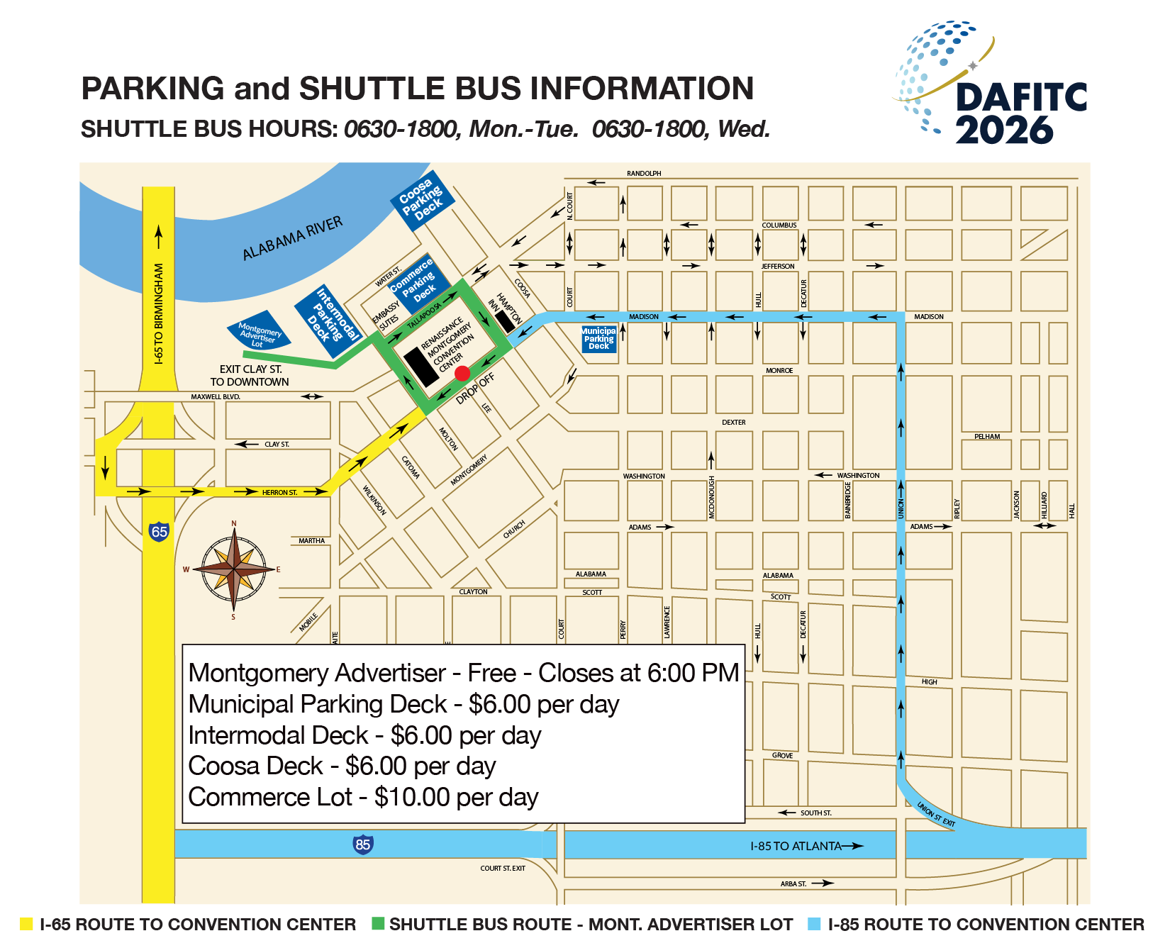 DAFITC Shuttle and Parking Map
